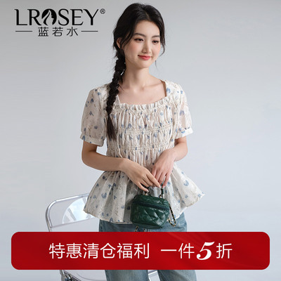 蓝若水碎花雪纺衫甜美减龄上衣