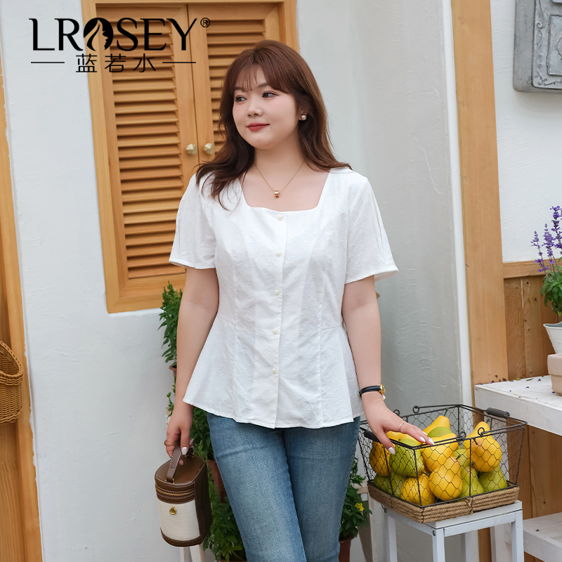 蓝若水简约气质衬衫显瘦短袖上衣