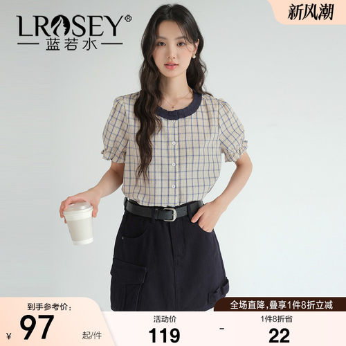 蓝若水小众设计感格子衬衫
