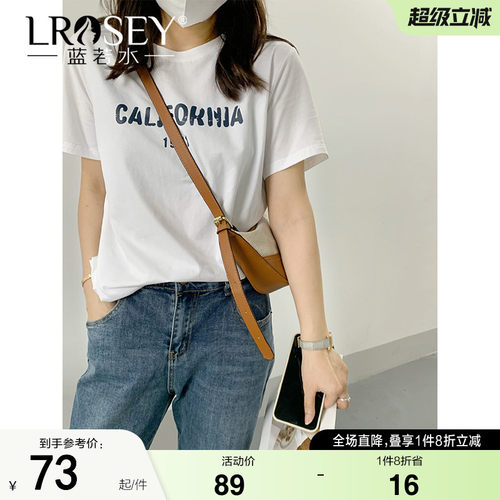 蓝若水字母印花宽松T恤美式上衣