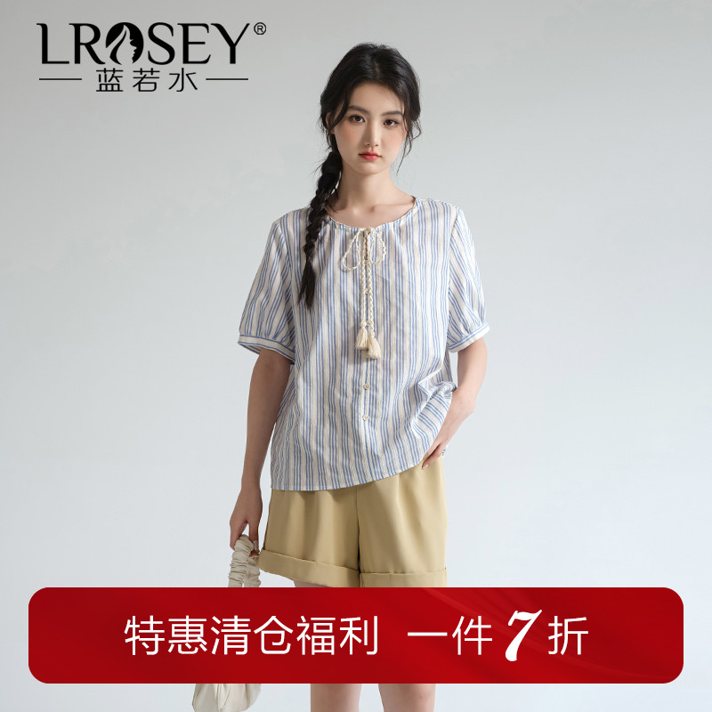 蓝若水韩系别致圆领小衫显瘦上衣