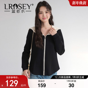 新款 2026春装 蓝若水大码 高级感拉链外套 蕾丝海军领空气层卫衣