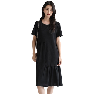 蓝若水大码女装时尚赫本风气质连衣裙胖MM夏季新款宽松显瘦小黑裙