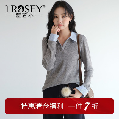 蓝若水设计感假两件百搭上衣