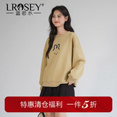 蓝若水大码 慵懒风内搭上衣 新款 女装 兔子刺绣宽松套头卫衣胖mm春季