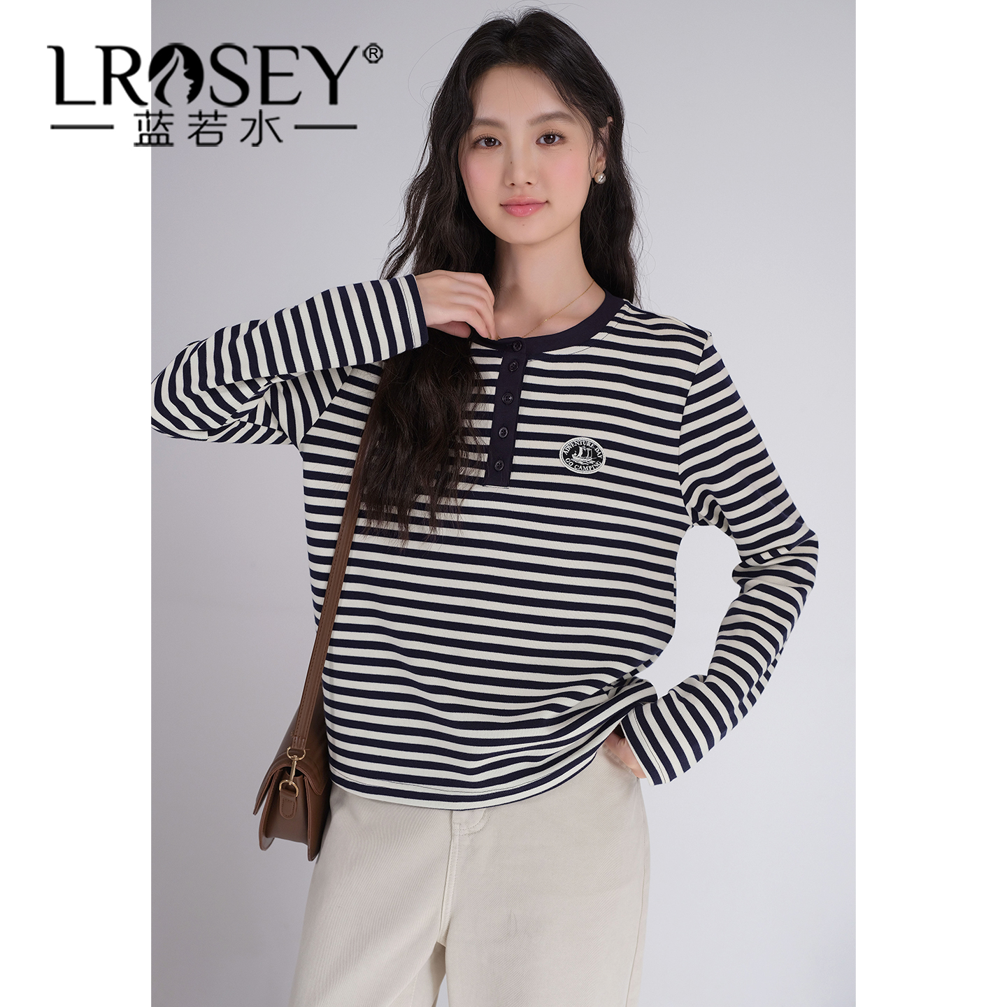 蓝若水简约条纹百搭显瘦上衣