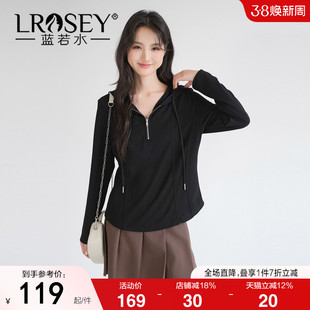 【半拉链连帽卫衣打底衫】蓝若水大码2026春装新款小个子修身上衣