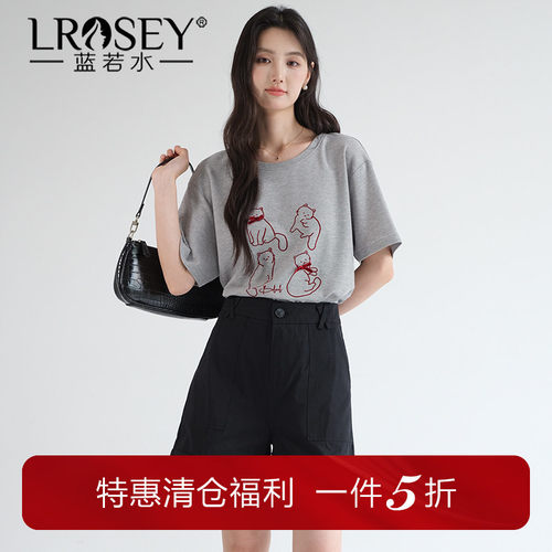 蓝若水韩系休闲印花显瘦T恤