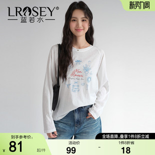 韩系甜美印花T恤 休闲内搭长袖 蓝若水大码 新款 上衣ins 2026春装