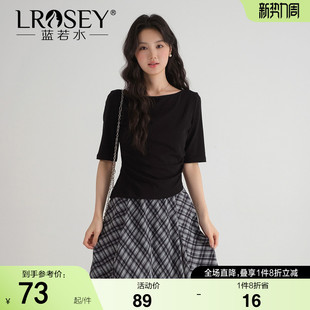 女装 五分袖 40支奥戴尔棉T恤2026夏装 胖MM修身 上衣 新款 蓝若水大码