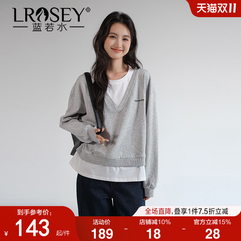 蓝若水假两件卫衣韩版宽松显瘦