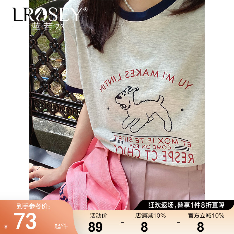 蓝若水印花T恤日系减龄上衣休闲