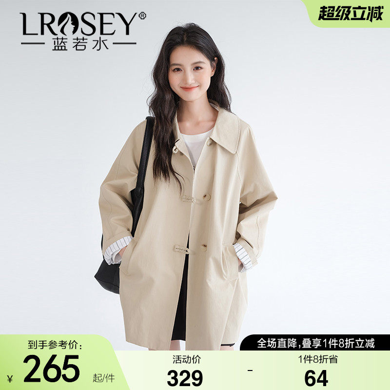 蓝若水大码女装简约时尚工装外套春装新款胖mm宽松中长款减龄大衣