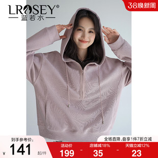 蓝若水大码女装美式半拉链连帽套头卫衣胖mm2026春装新款慵懒上衣