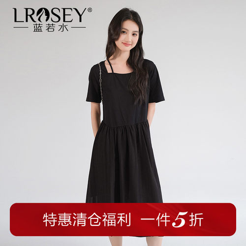 蓝若水黑色连衣裙宽松显瘦中裙