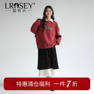 新款 字母绣花加绒保暖卫衣胖mm春装 宽松藏肉上衣 女装 蓝若水大码