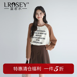 新款 蓝若水大码 t恤胖MM春装 字母印花插肩袖 宽松藏肉打底上衣 女装