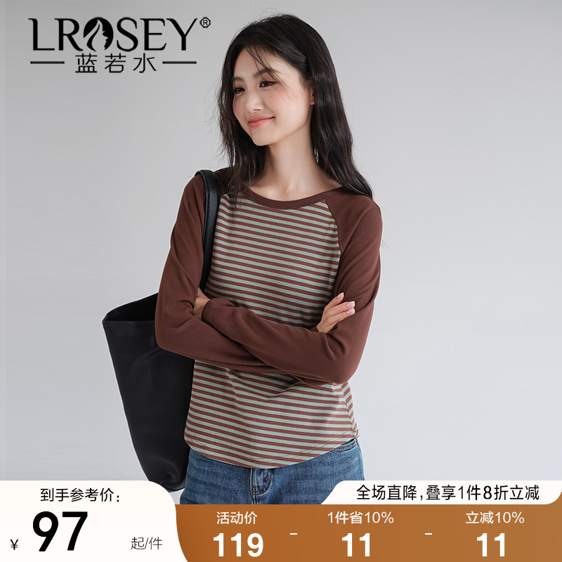 蓝若水休闲复古条纹内搭显瘦T恤