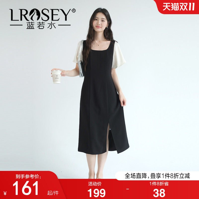 蓝若水大码女装2026夏装新款钉珠荷叶袖连衣裙胖MM法式方领雪纺裙