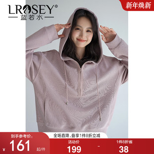 新款 蓝若水大码 半拉链连帽套头卫衣胖mm2026春装 美式 慵懒上衣 女装