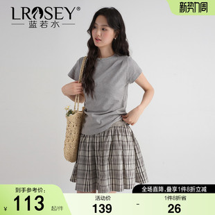 新款 复古褶皱格子半身裙2026夏装 胖MM高腰A字短裙 女装 蓝若水大码