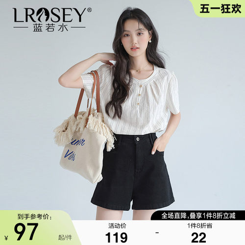 蓝若水时尚气质条纹短袖衬衫显瘦
