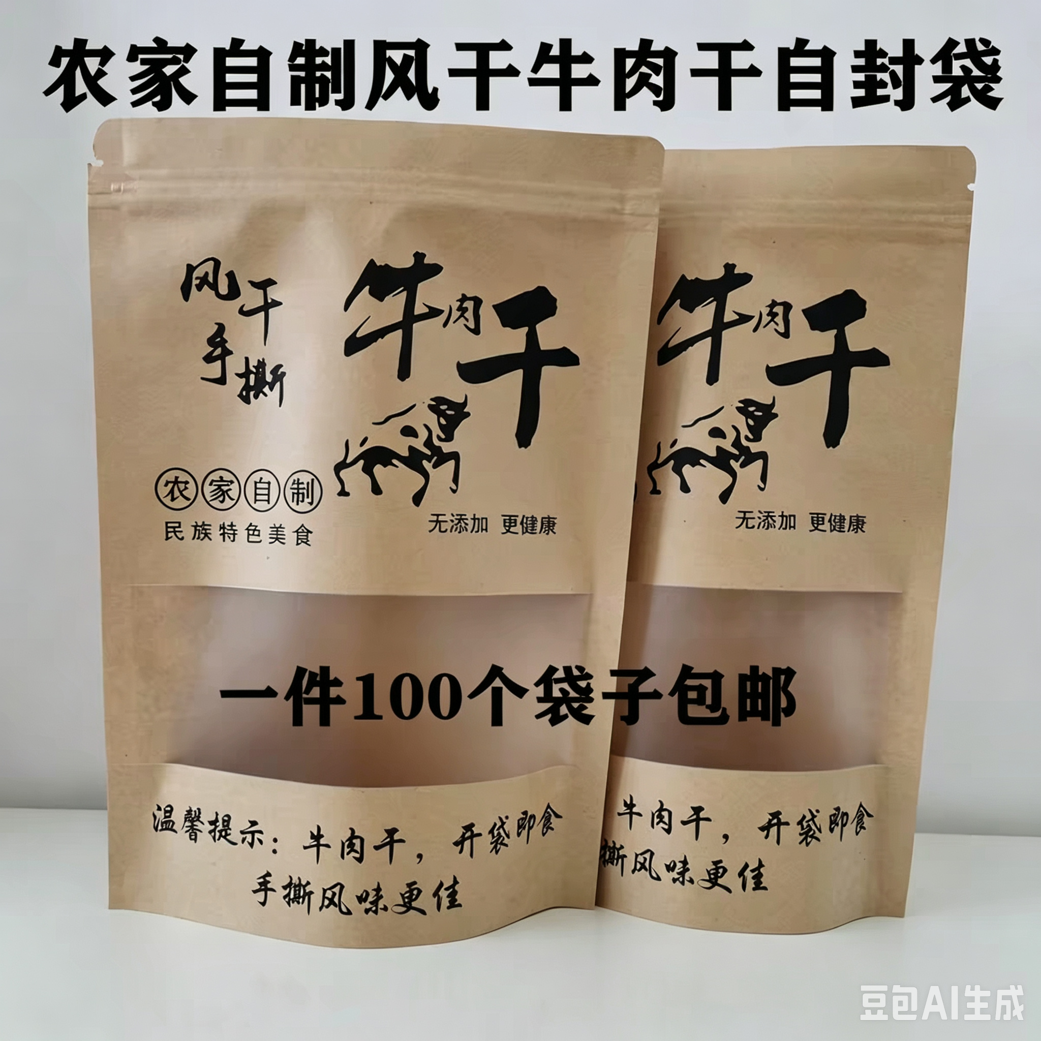 牛肉干包装袋农家自制牛皮纸袋自立袋开窗密封袋子批发自封袋定制