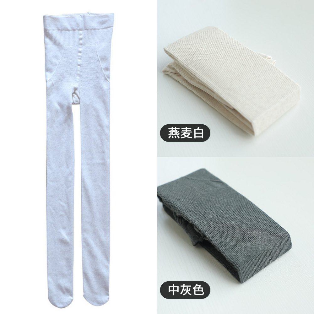 袋装日系春秋中厚棉粗竖条纹打底袜燕麦白色灰收腹提臀女晚晚风连