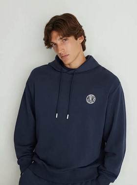 土耳其mavi藏青色连帽针织运动卫衣套头衫