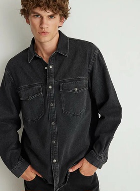 土耳其mavi男士黑色牛仔长袖外套男春秋季新款