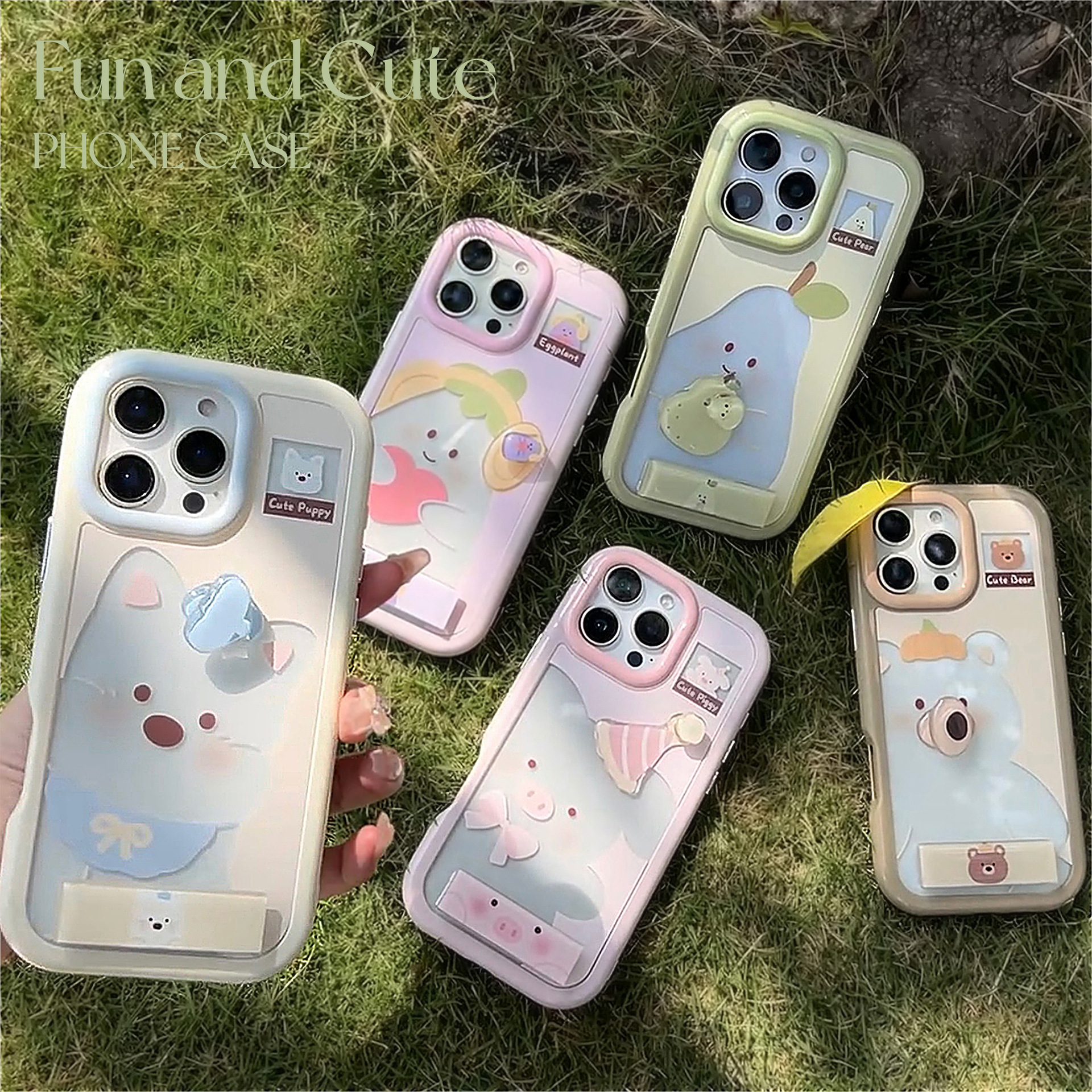 趣味萌物旋转支架适用15promax手机壳苹果13卡通支架iphone16