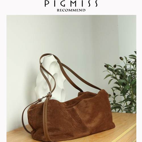 【PIGMISS】磨砂牛皮托特包女大容量通勤单肩腋下包斜挎枕头大包