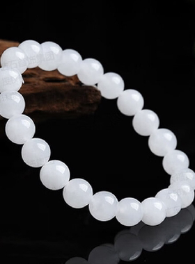 天然新疆和田玉白玉手链昆仑玉玉随珠子手串配饰男女款散珠项链