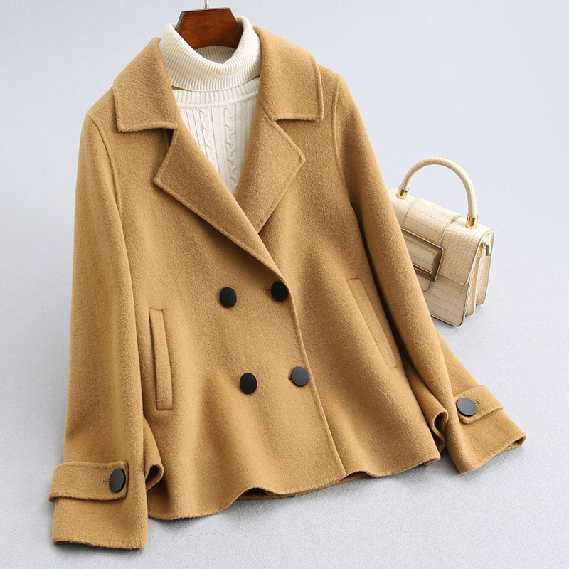 双面羊绒大衣女短款2023秋冬季新款高端小个子羊毛呢子外套西装领
