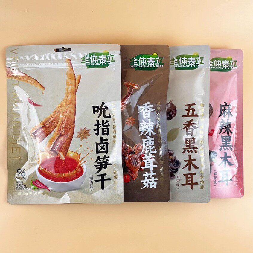 全体素立麻辣五香黑木耳鹿茸菇卤笋干休闲香辣解馋零食下酒菜即食