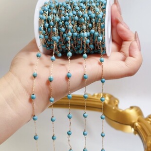 DIY饰品配件 蓝绿松石高保色链条 4厘圆松碎石铜链项链眼镜链材料