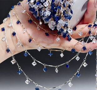 DIY保色链条保色蓝白锆石铜链水钻链条手链项链古风流苏痛包
