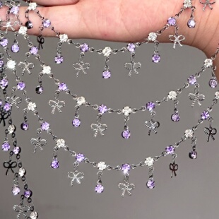 diy链条紫色水钻蝴蝶结链条手链项链古风流苏痛包玩具材料