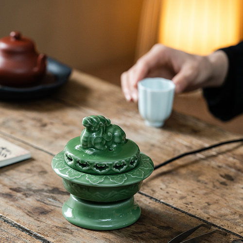 陶瓷香炉家用室内复古电热熏香炉套装插电熏香炉插电烧香炉青瓷