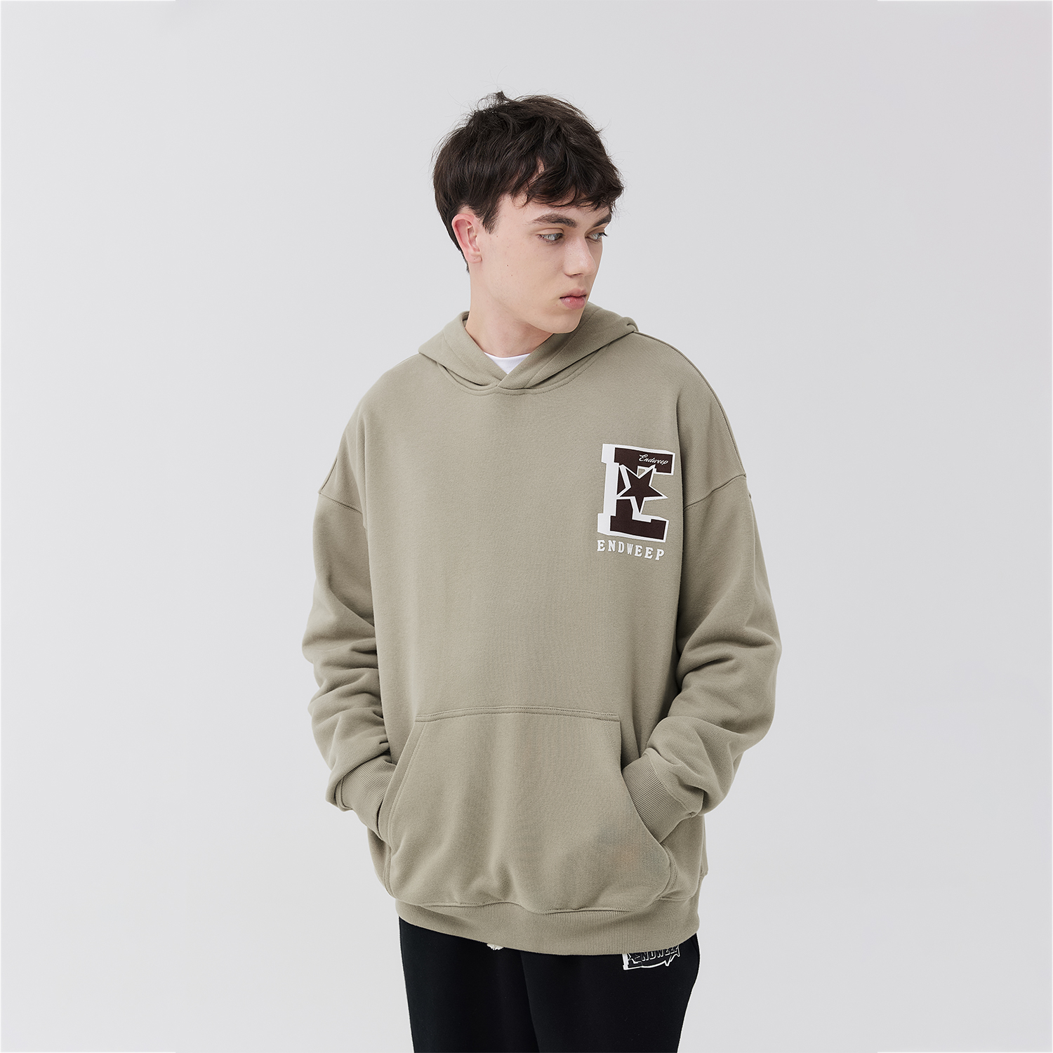 Endweep潮牌绒感印花连帽卫衣