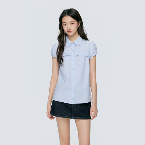 KSXN浅蓝色百搭韩系衬衫短袖女