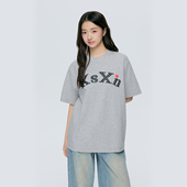 KSXN 上衣 宽松休闲韩系百搭情侣半袖 波点字母印花圆领短袖 夏季