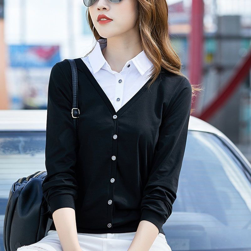 领含衫polo女打底长袖棉中年新款气质恤假女上衣妈妈t秋冬季两件