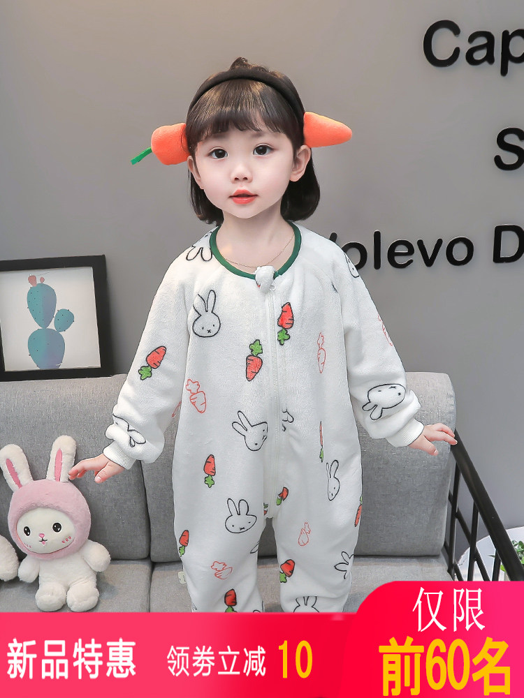 어린이 원피스 잠옷 산호 벨벳 가을 겨울 ??가정복 여아 플란넬 크롤러 어린이 용 두꺼운