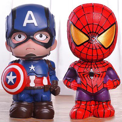 钢铁侠蜘蛛侠石膏娃娃涂色网存钱罐儿童diy涂鸦彩绘玩具模具白胚