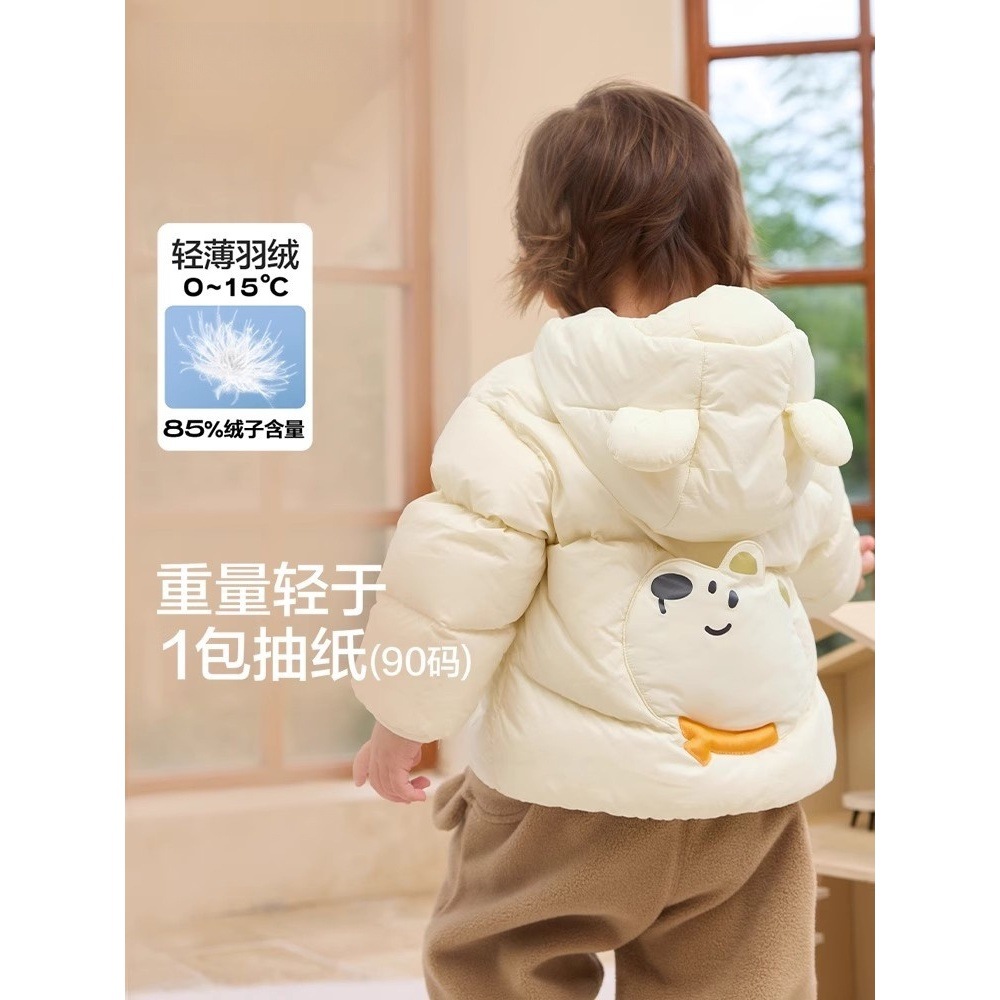 新标90背包款儿童羽绒服冬装婴儿轻薄宝宝外套保暖连帽造型萌童装