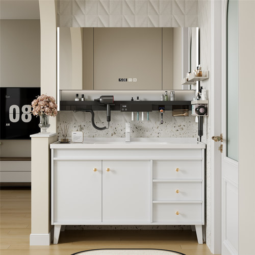 法式奶油风落地款浴室柜洗手盆柜