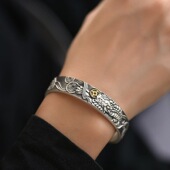 999纯银貔貅手镯复古民族风吉象足银镯子男女心经开口实心银饰品