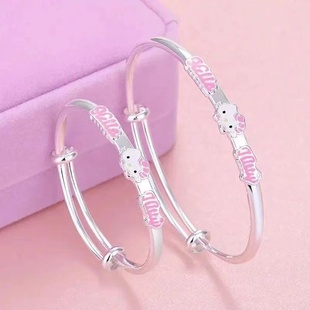 925银凯蒂猫kT猫猫银儿童手链可调节亲子手环卡通婴儿小孩银手镯