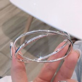 四叶草银手镯女纯银999足银双环实心银镯子年轻款 手环送女友闺蜜